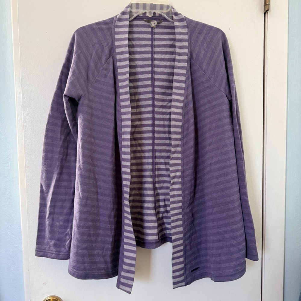 Smartwool Purple Merino Wool Blend Striped Open Front Sweater Sz M